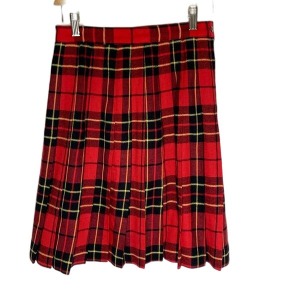 Vintage 80s KGR Petite Red Tartan Plaid Wool Pleated School Girl Skirt Size 8P - Picture 9 of 11